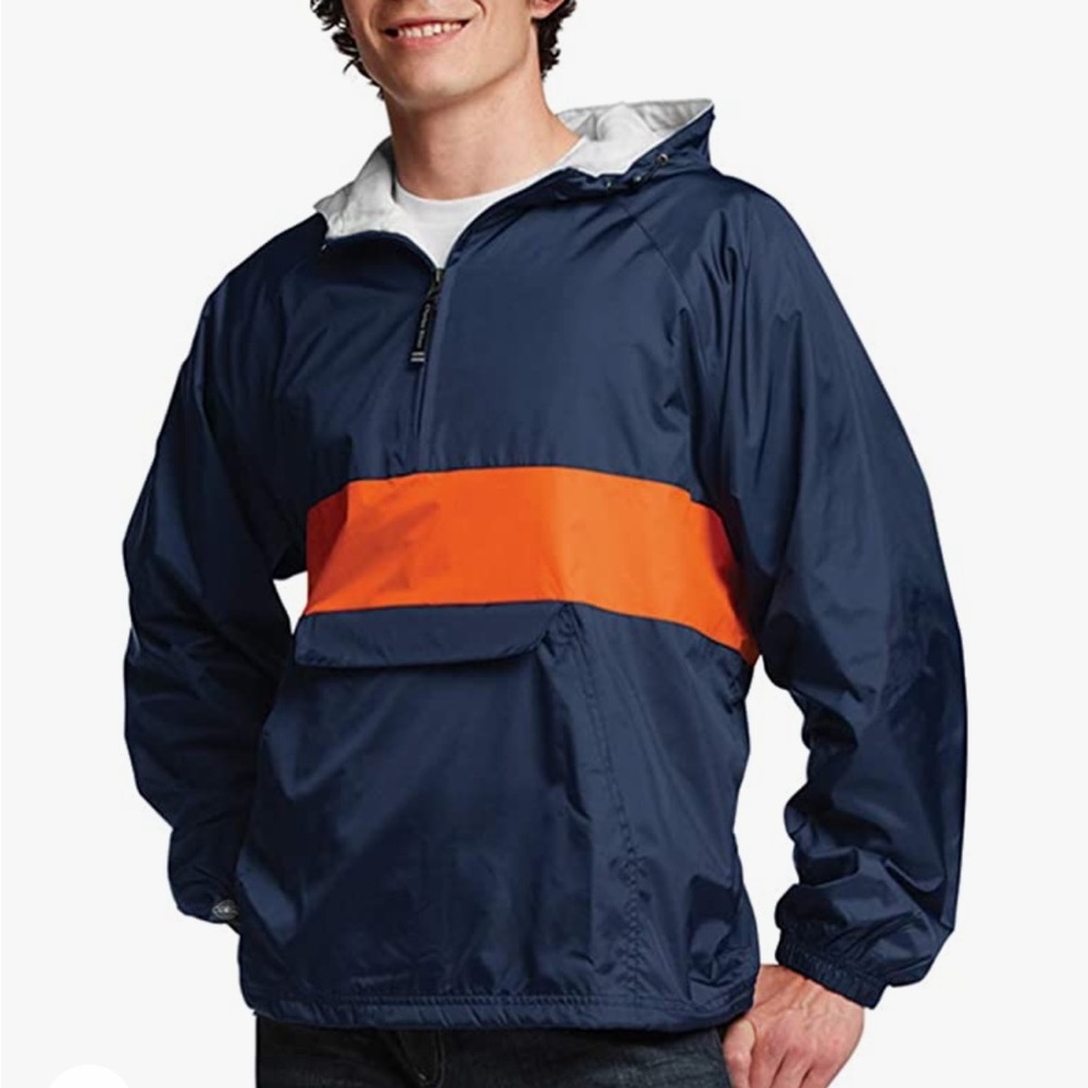 Charles River Apparel- Pullover Rain Jacket- Size Medium- Navy & Orange